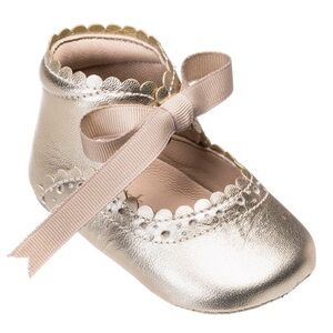 Elephantito Baby Sabrinas Metal Gold Baby Shoes with Bow